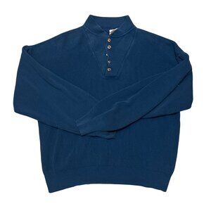 Cabelas Mens Blue Ribbed Cotton Button-Up Sweater Made In USA Size L